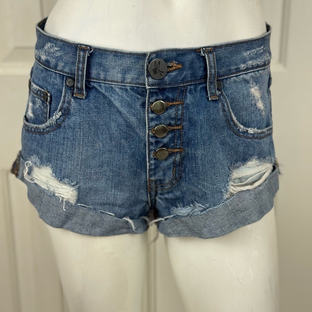 One X One Teaspoon Harlets High Rise Exposed Button Fly Jean Shorts 24